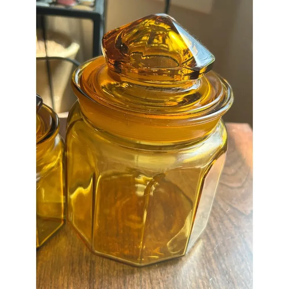 LE Smith Amber glass canisters jars 6 & 8 inch